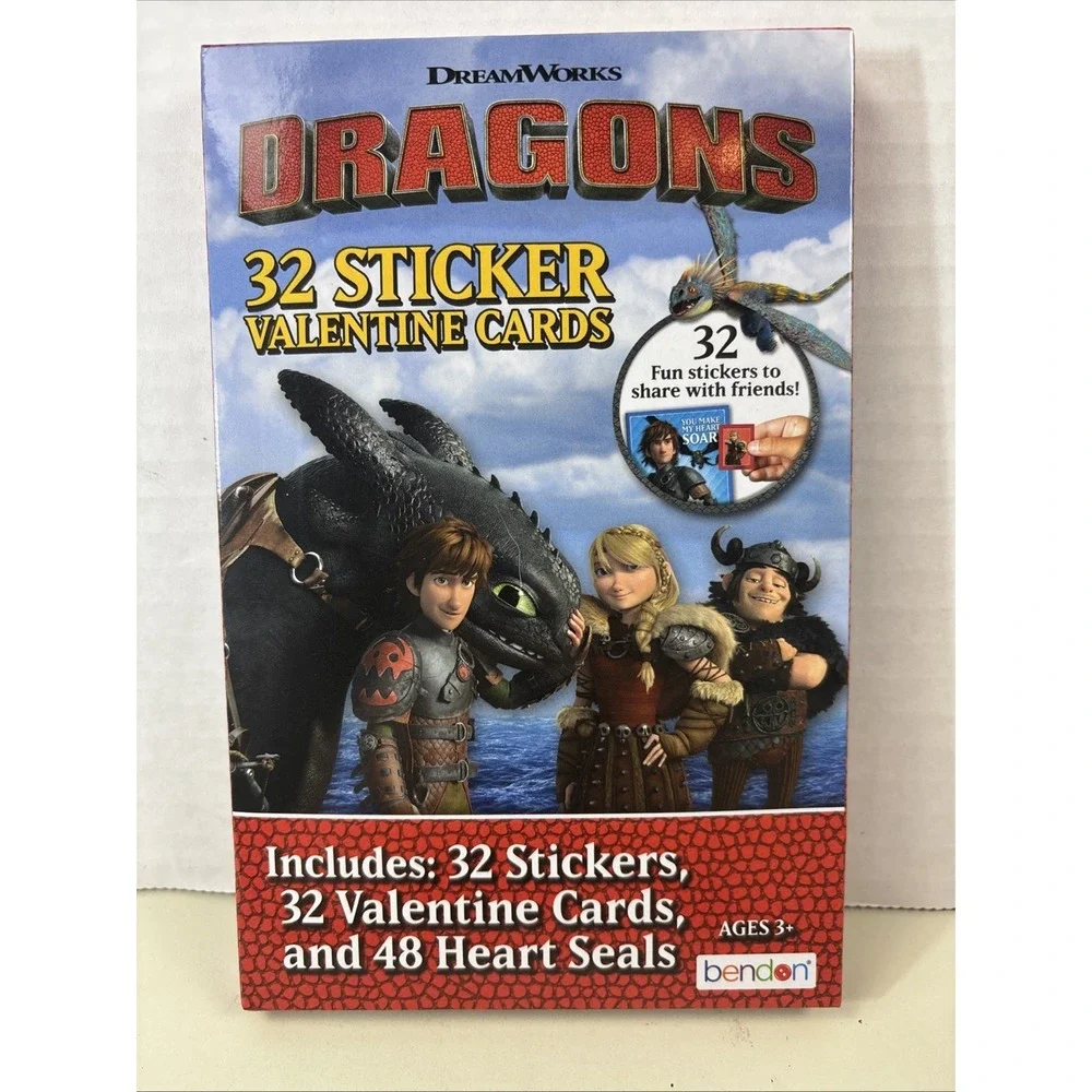 How To Train Your Dragon Valentine's Day 32 Cards/Stickers 48 Heart Seals Movie